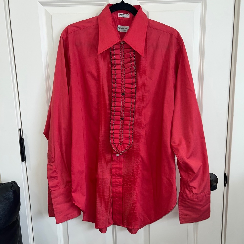 Vintage 70s Levi Strauss Red Ruffle Tuxedo‎ Shirt Men's